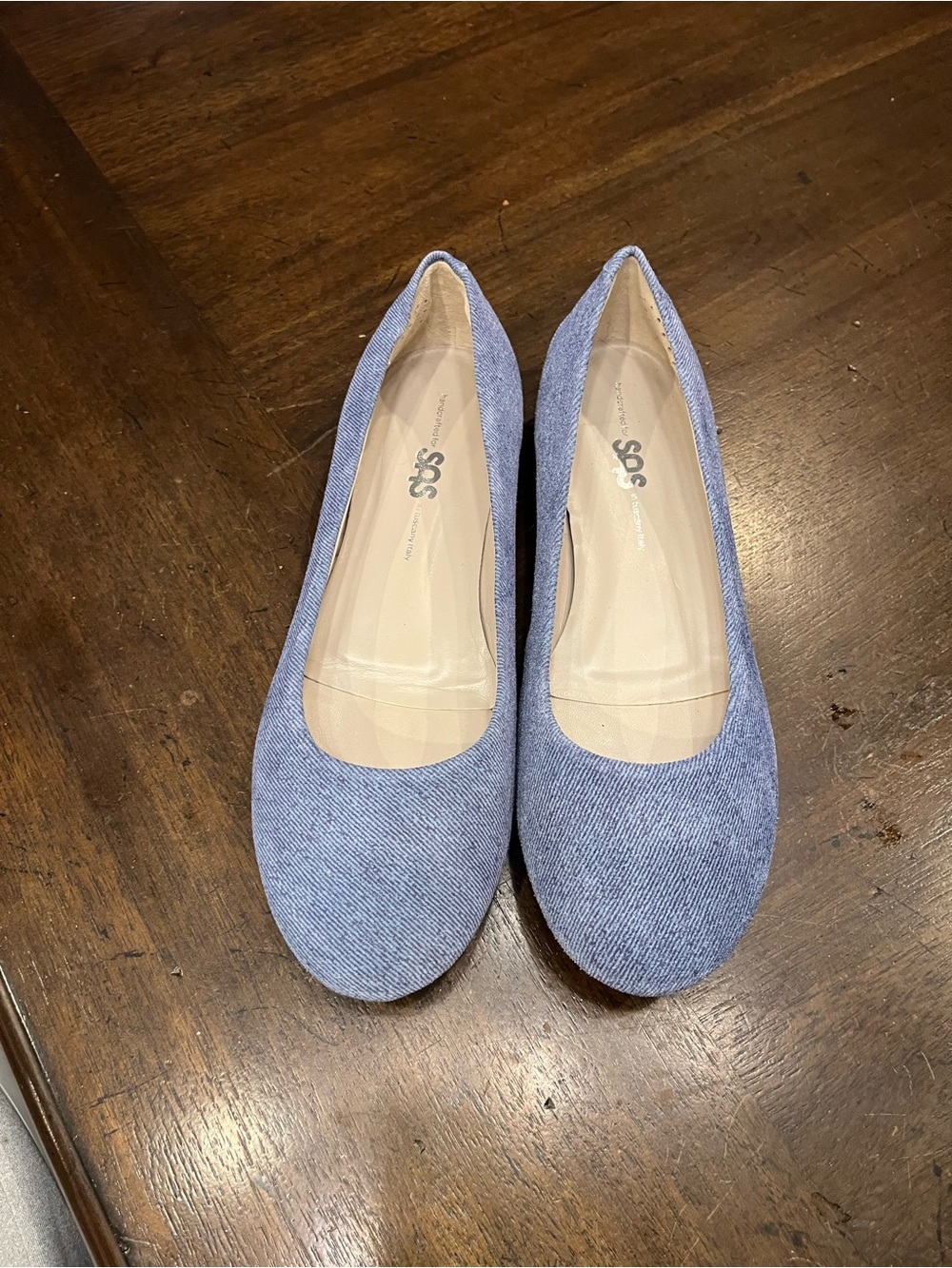 SAS Lacey Denim Ballet Flats Women’s 10W Wide Blue Handcrafted Italy $245